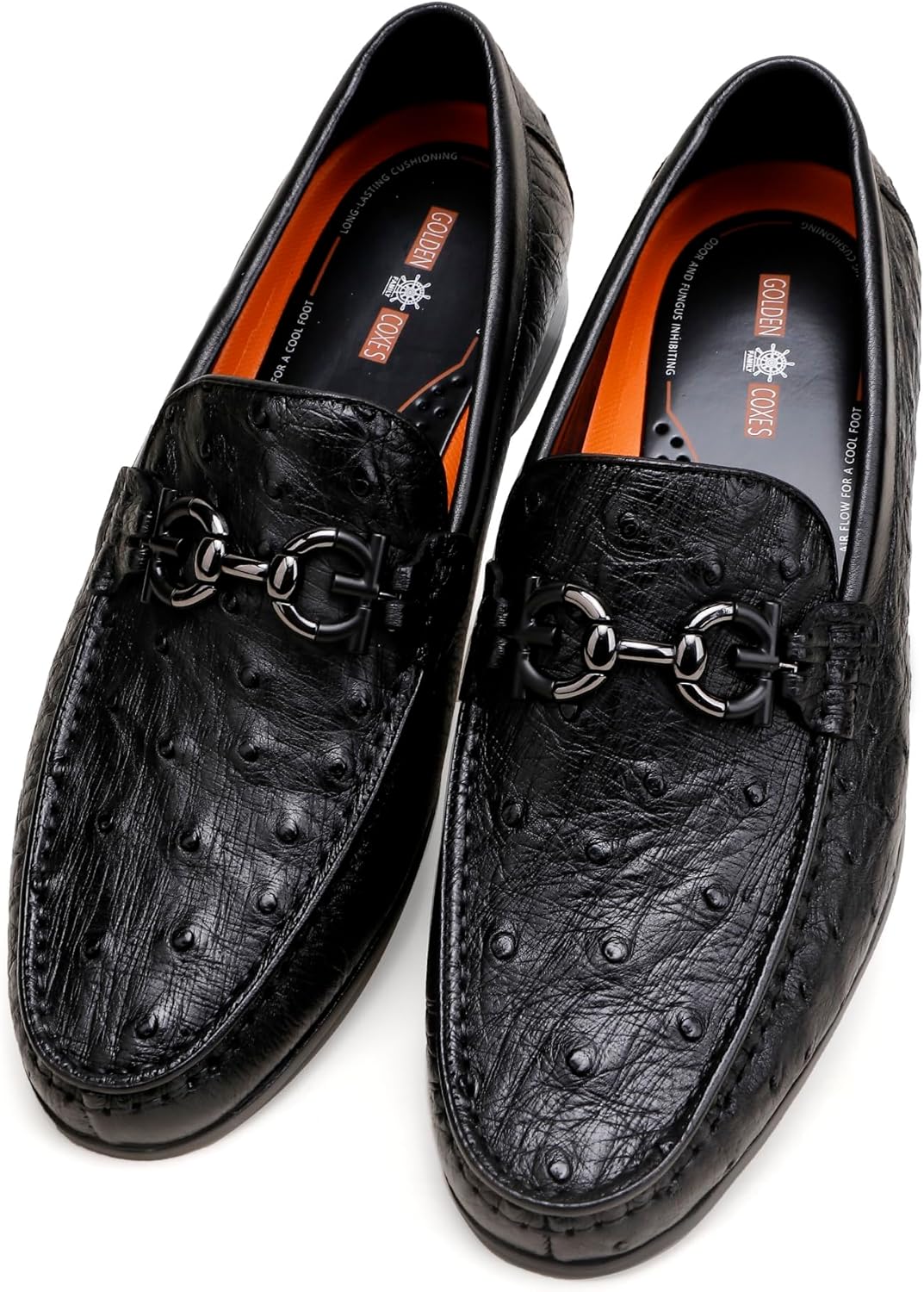 

Мужские туфли с отделкой из натуральной кожи, лоферы Penny с узором страуса, с металлической пряжкой, без шнурков, для свадьбы, бизнеса и вечеринок Generic, черный