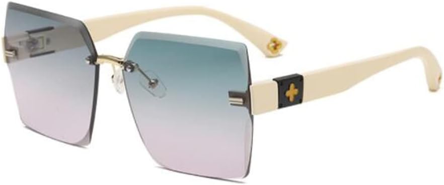 

Винтажные квадратные солнцезащитные очки PUB без оправы, забавные металлические солнцезащитные очки с защитой от УФ-излучения UV400, White Frame Upper Green Lower Purple