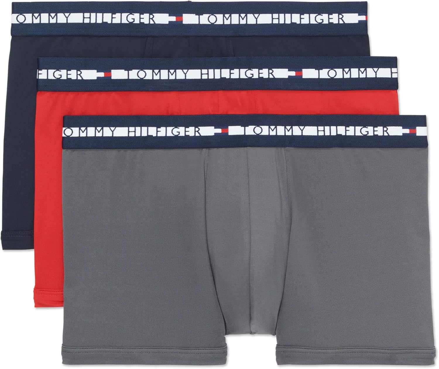

Tommy Hilfiger Men's Comfort Plus 3-Pack Boxer, Grey Sky, Primary Red, Navy