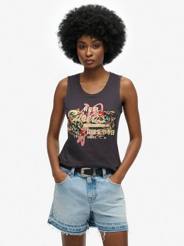 

Хлопковая топ-майка с логотипом Superdry, Dark Charcoal