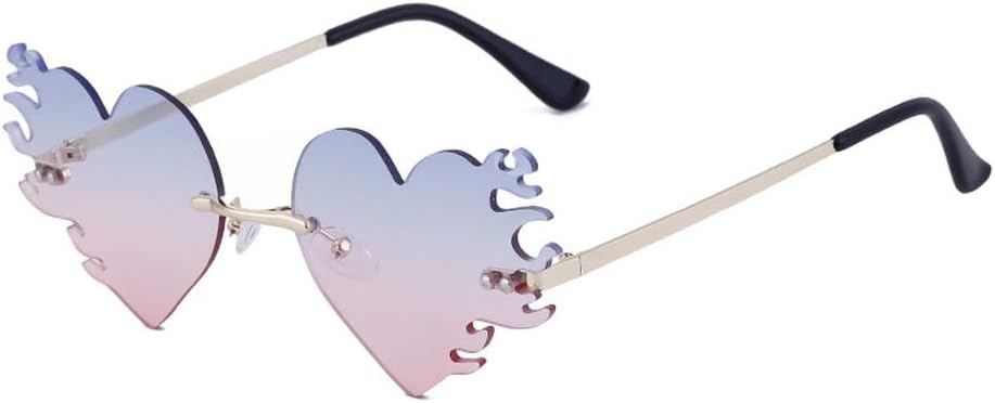 

Женские солнцезащитные очки без оправы в форме сердца. Модные солнцезащитные очки без оправы для женщин. Стильные солнцезащитные очки с изображением разбитых сердец WNCKSQ, C6bluepink