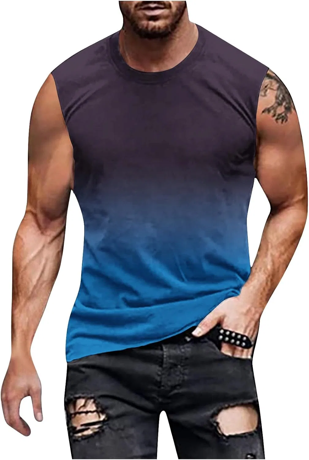 Мужская майка Oversized для фитнеса, бодибилдинга, A03_blue