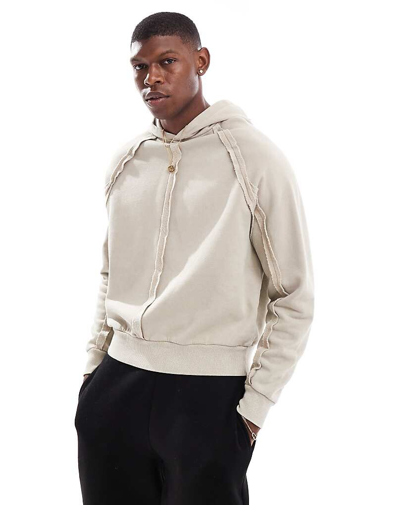 

Бежевая толстовка свободного кроя с отстрочкой ASOS DESIGN