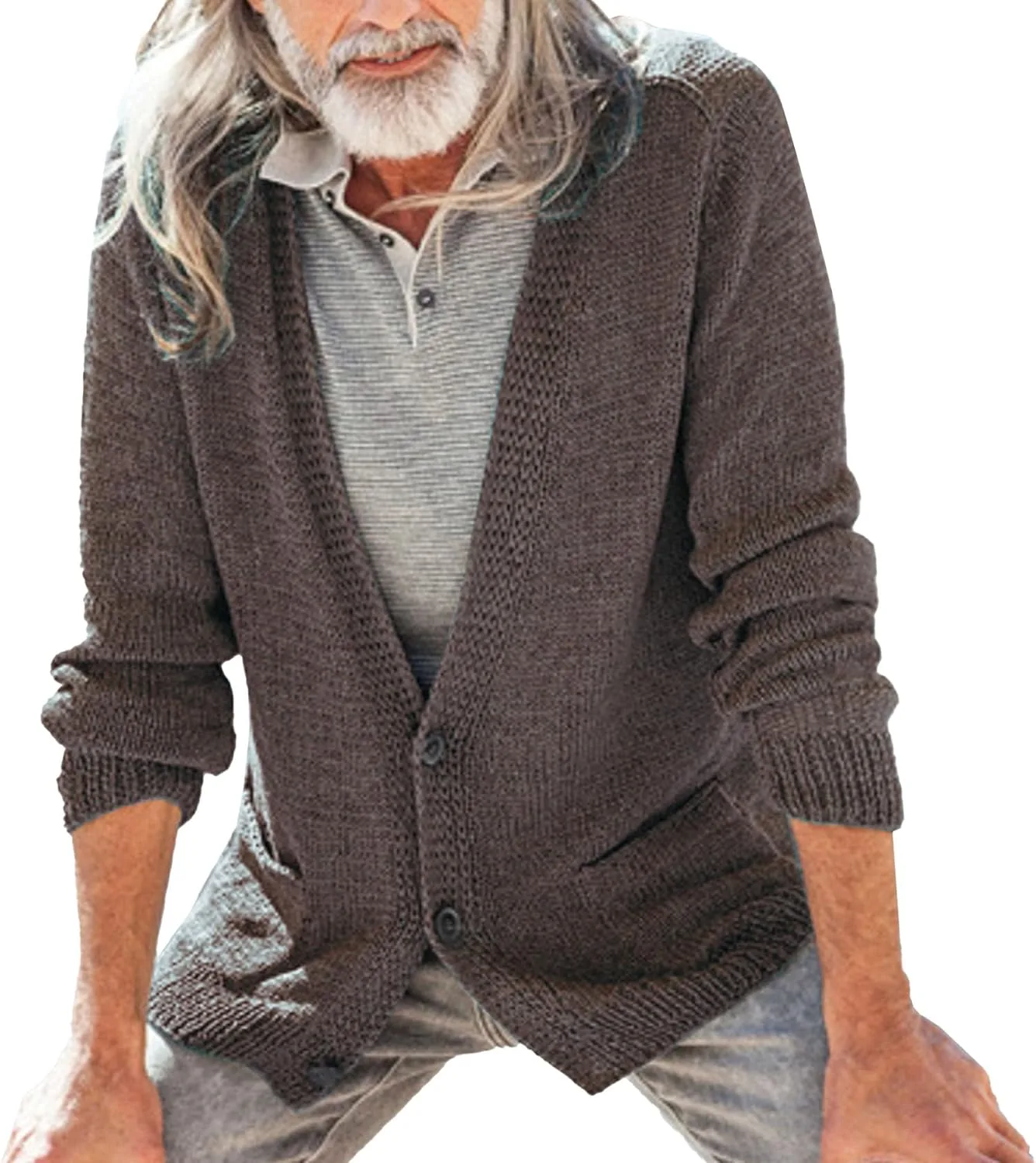 

Мужской кардиган из чистого хлопка с косичками, классический, с пуговицами, Slim Fit