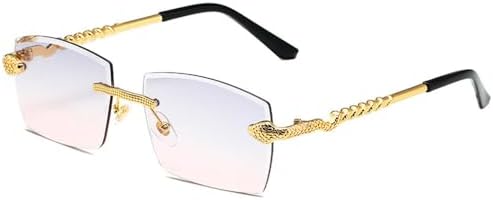 

Новые солнцезащитные очки Polygon Rimless Sunglasses 2023 года для женщин, ретро-стиль с змеиным узором, прозрачные очки для мужчин, защита от УФ-излучения UV400 MTZJH, Gray Pink