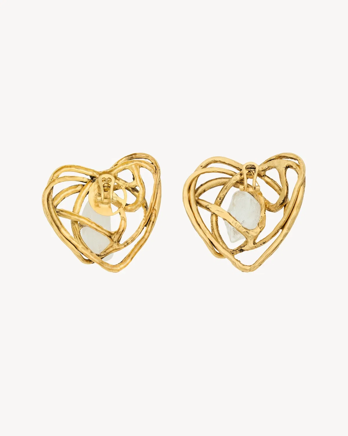 Серьги-сердца из кварца и металла SAINT LAURENT, золотой — фото 3