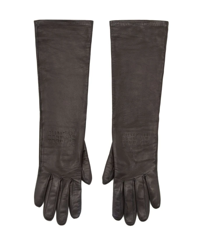 

Длинные темно-коричневые кожаные перчатки Mm6 Maison Margiela, коричневый