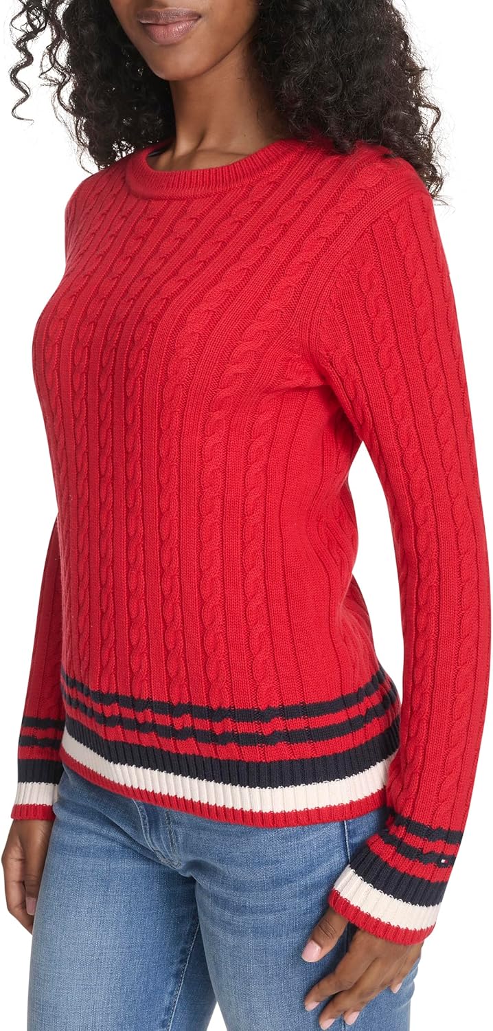 Женский хлопковый свитер Tommy Hilfiger с круглым вырезом и косами, Scarlet Multi — фото 3