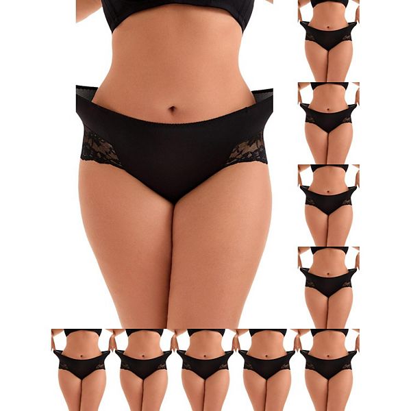 

10 шт женские трусики мид-райз с кружевной отделкой Grace & Grandeur, Black
