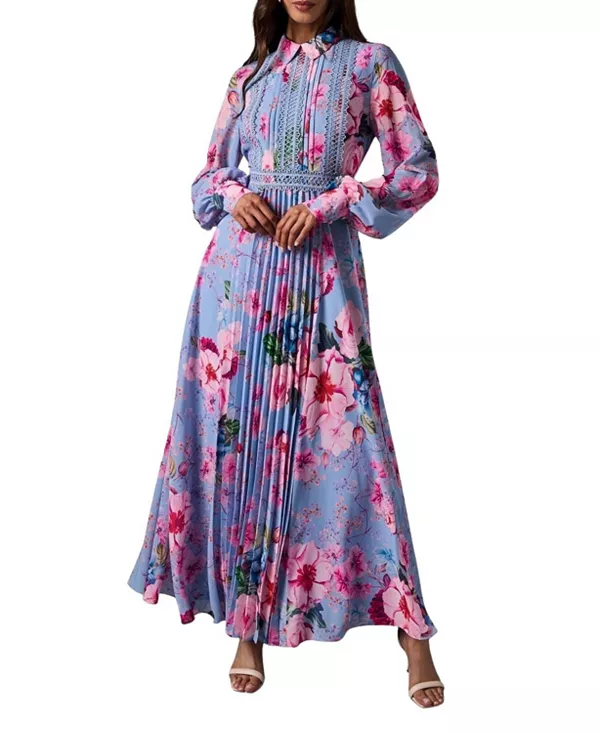 

Платье миди с длинными рукавами и плиссированной кружевной отделкой Coast, мультиколор