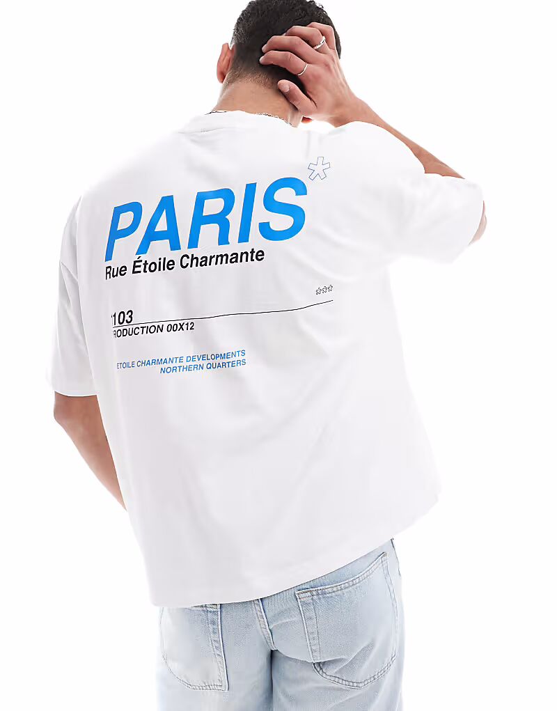 

Футболка свободного кроя ASOS DESIGN с принтом города белого цвета