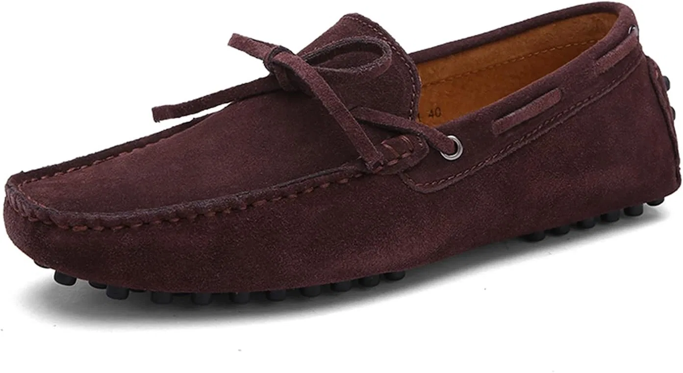 Мокасины мужские на шнуровке из замши, Driving Loafers, темно-коричневый LITNERMIA