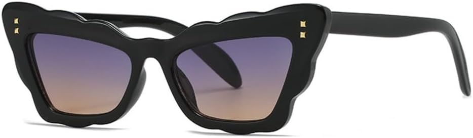 

Популярные женские солнцезащитные очки «кошачий глаз» с волнистой оправой, в стиле ретро, ​​защита от ультрафиолета UV400, модные панк-очки с заклепками TYUVIVO, Black Grey