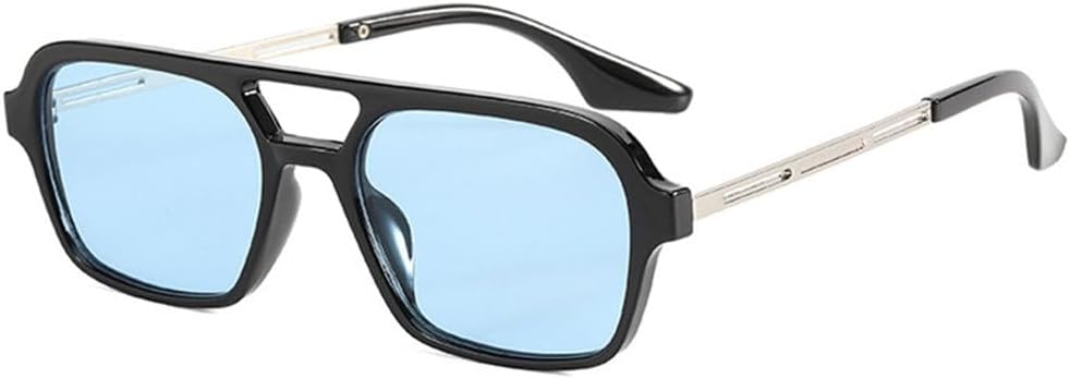 

Ретро солнцезащитные очки с двойной перемычкой для женщин, модные, с прозрачными линзами цвета океана, защита от УФ-излучения UV400; мужские модные металлические полые солнцезащитные очки TYUVIVO, Black Blue