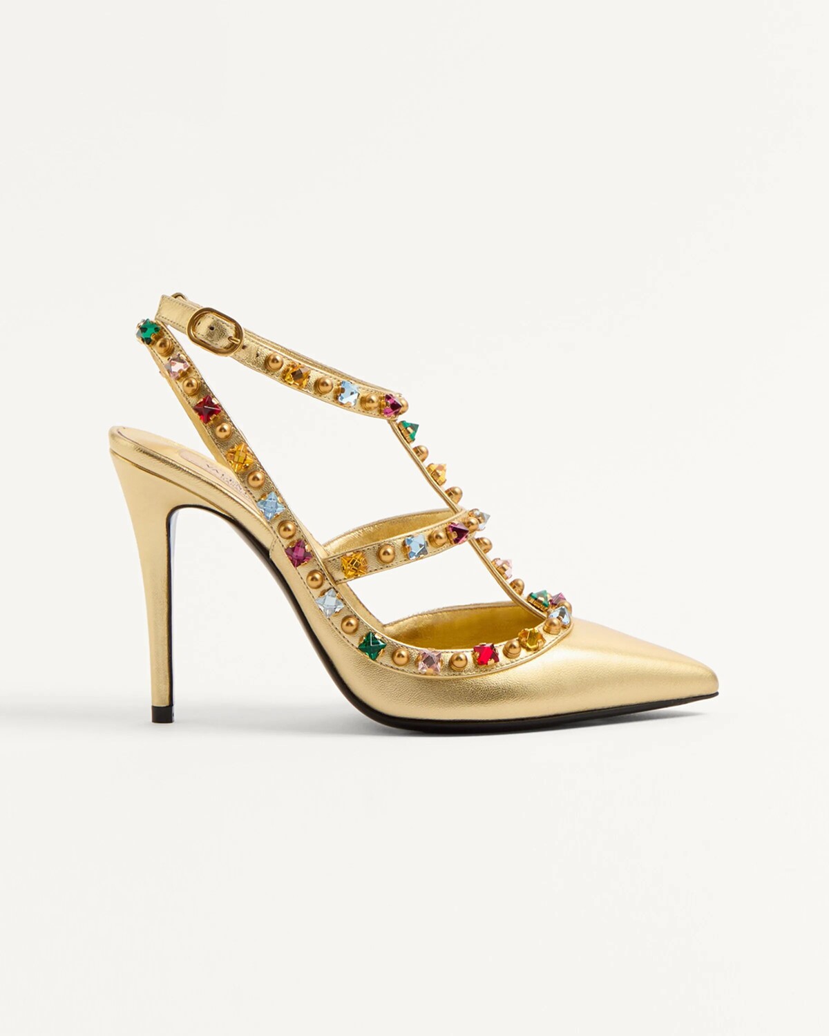 Разноцветные туфли Rockstud с ремешком на щиколотке Valentino Garavani, цвет Antique Brass Light/Multicolor