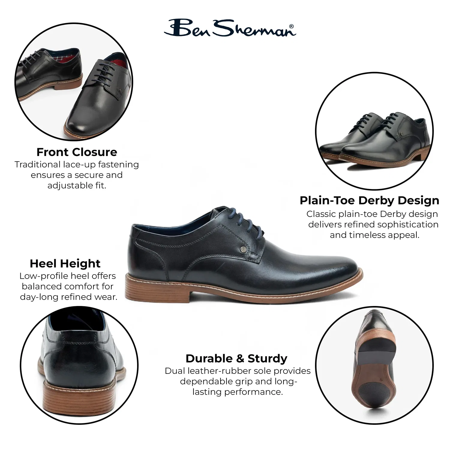 Дерби классические кожаные Ben Sherman Pethick Infinity Leather, черный — фото 3