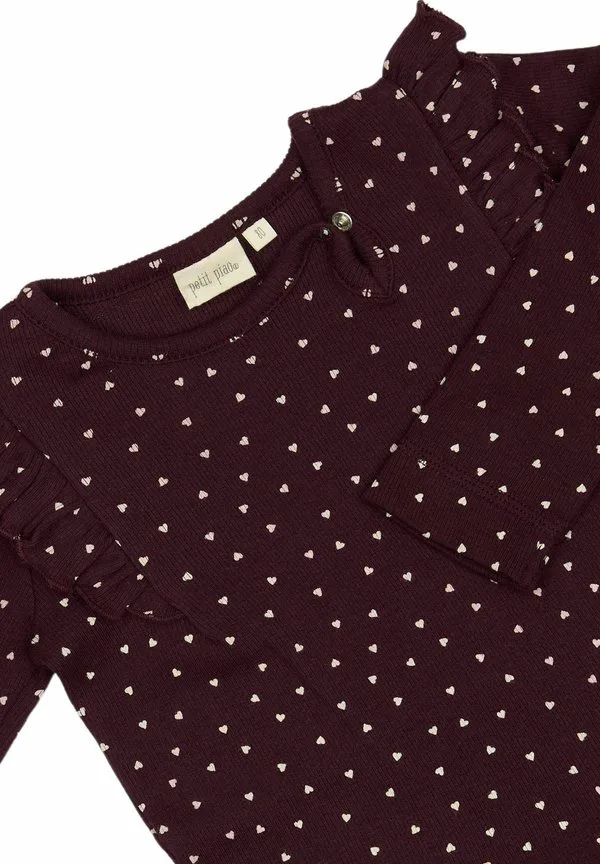 Платье из трикотажа с оборками и сердечками Petit Piao, Dark Grape White — фото 3