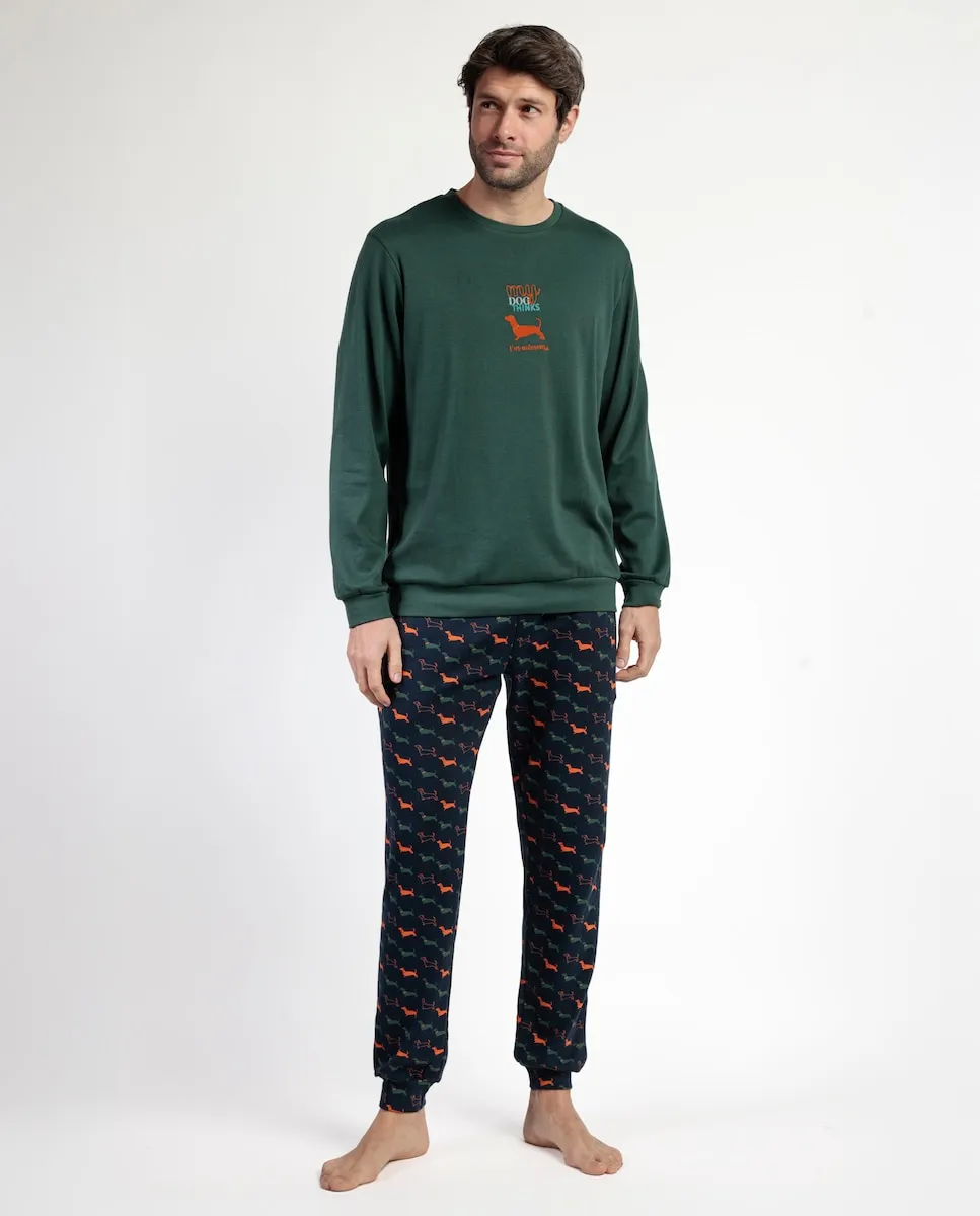 

Длинная мужская пижама из хлопкового трикотажа цвета хаки Admas