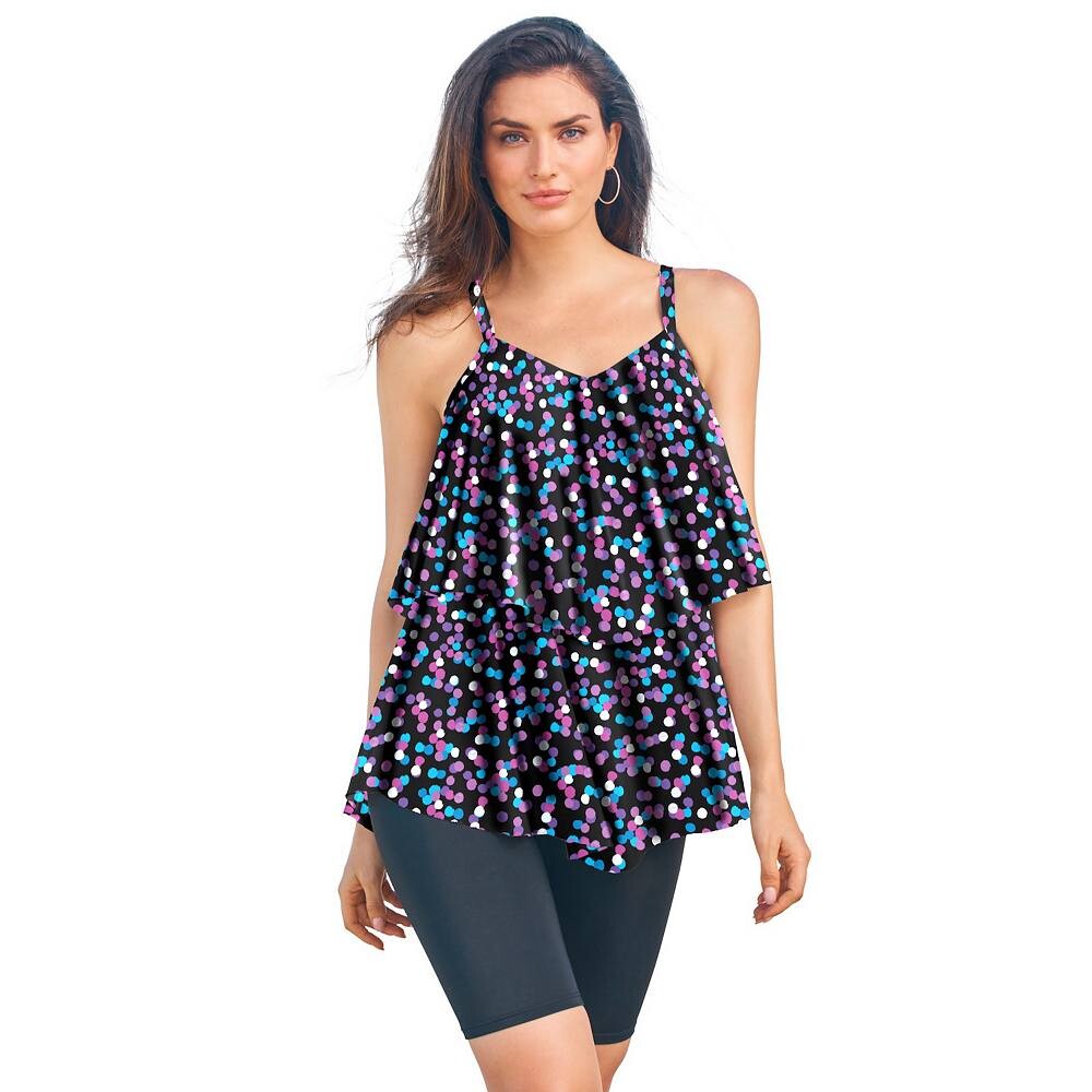 

Swim 365 Женский сетчатый двухъярусный топ танкини больших размеров Swimsuits For All, цвет Purple Galaxy