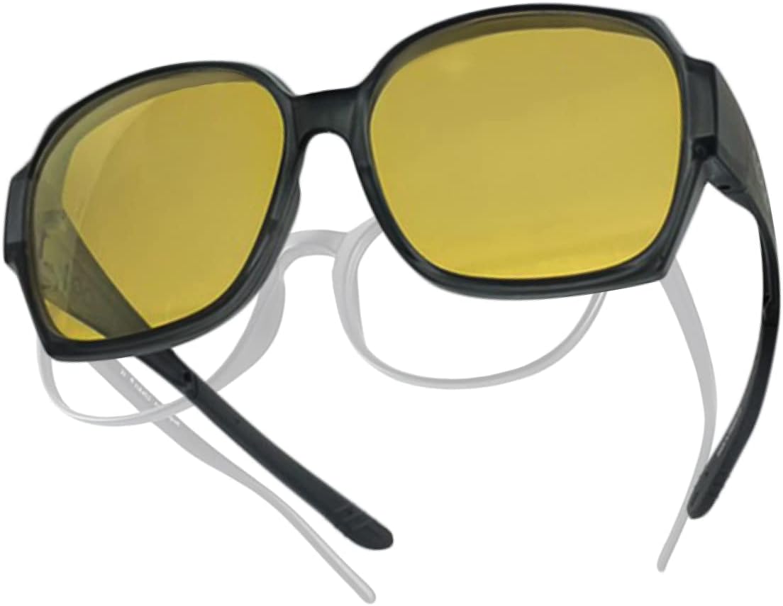 

QOOL TIMES: Поляризованные солнцезащитные очки XL для мужчин и женщин, легкая защита от УФ-излучения, для вождения и активного отдыха, T21040 Crystal Black / Night Yellow