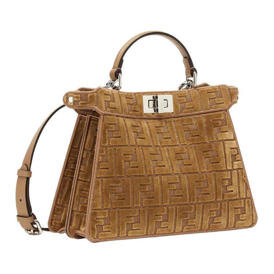 Fendi Женская сумка на одно плечо Peekaboo ISeeU из телячьей кожи, маленький размер, бежевый цвет — фото 2