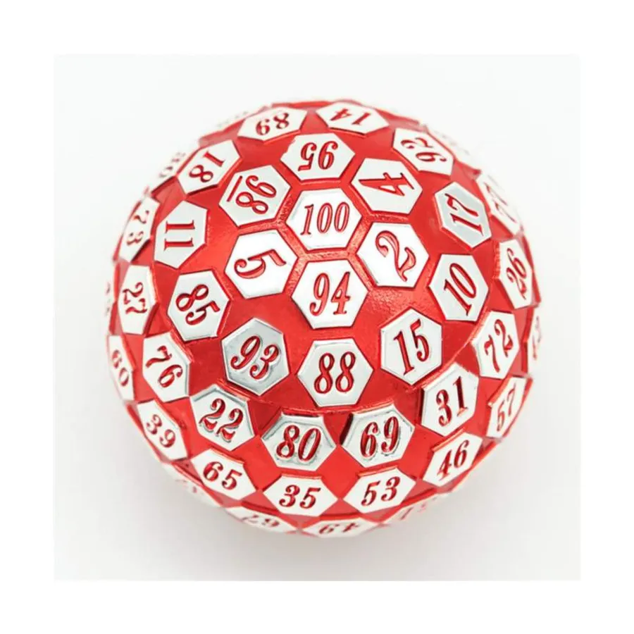

45 мм d100 — красный и серебристый с красным, Dice Sets - Metal - D100's (Foam Brain Games)