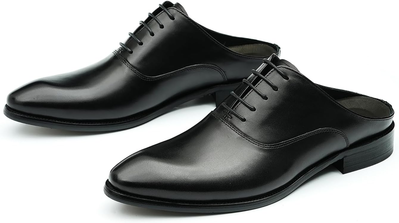 Мужские кожаные мюли Santimon Mens - формальные сандалии для торжеств, лоферы на каждый день с открытой задней частью, клогги, оксфорды, тапочки, повседневная деловая мода, летняя обувь для мужчин, черный — фото 3