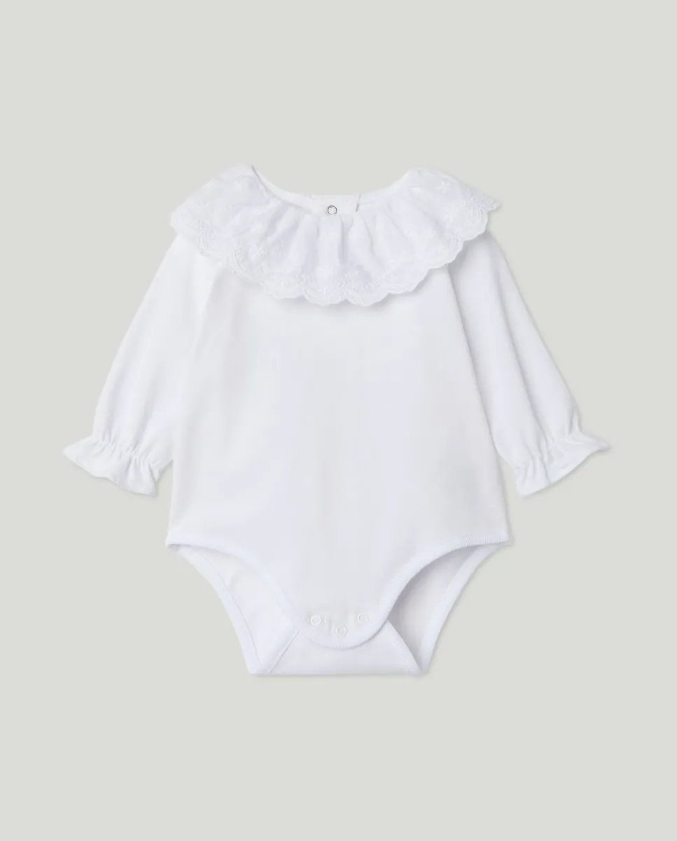 

Боди с длинными рукавами, большим воротником-стойкой, с вышивкой для младенца Coconut El Corte Inglés, белый