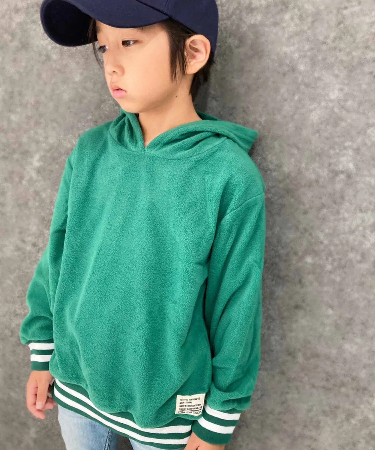 Флисовая кофта с линией ребер, Crew Neck и Hoodie, набор из 2 штук, темно-зеленый