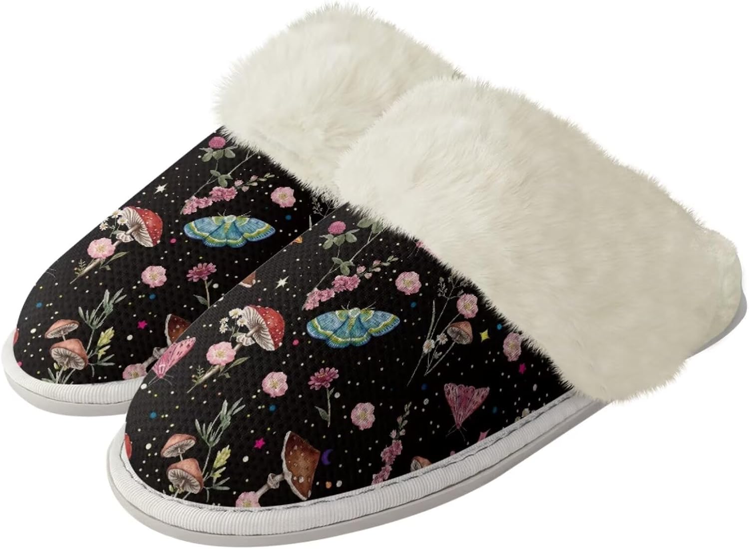 

Рождественские пушистые тапочки Forchrinse для женщин и мужчин с принтом Санта-Клауса и снежинок, домашние тапочки с мемори-пенной стелькой, теплые и мягкие, противоскользящие, для спальни, Retro Mushroom