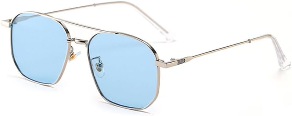 

Ретро солнцезащитные очки с двойной перемычкой и металлической оправой, модные женские очки с прозрачными линзами цвета океана, защита от УФ-излучения UV400, трендовые мужские солнцезащитные очки TYUVIVO, Silver Blue