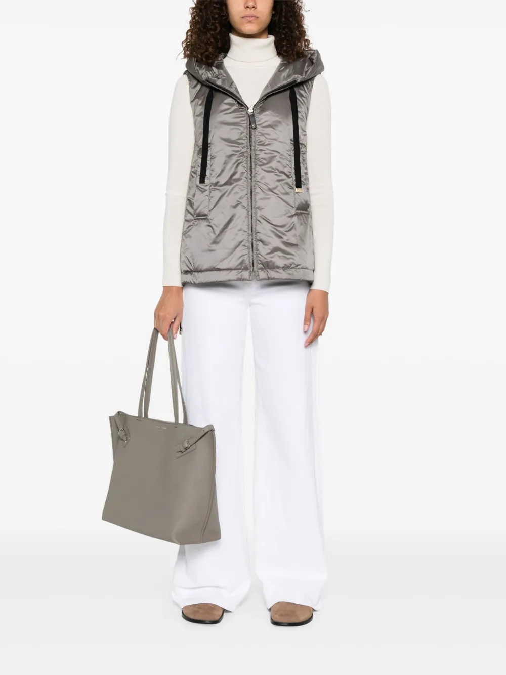 Жилет Greengo с капюшоном и застежкой-молнией MAX MARA, серый — фото 2