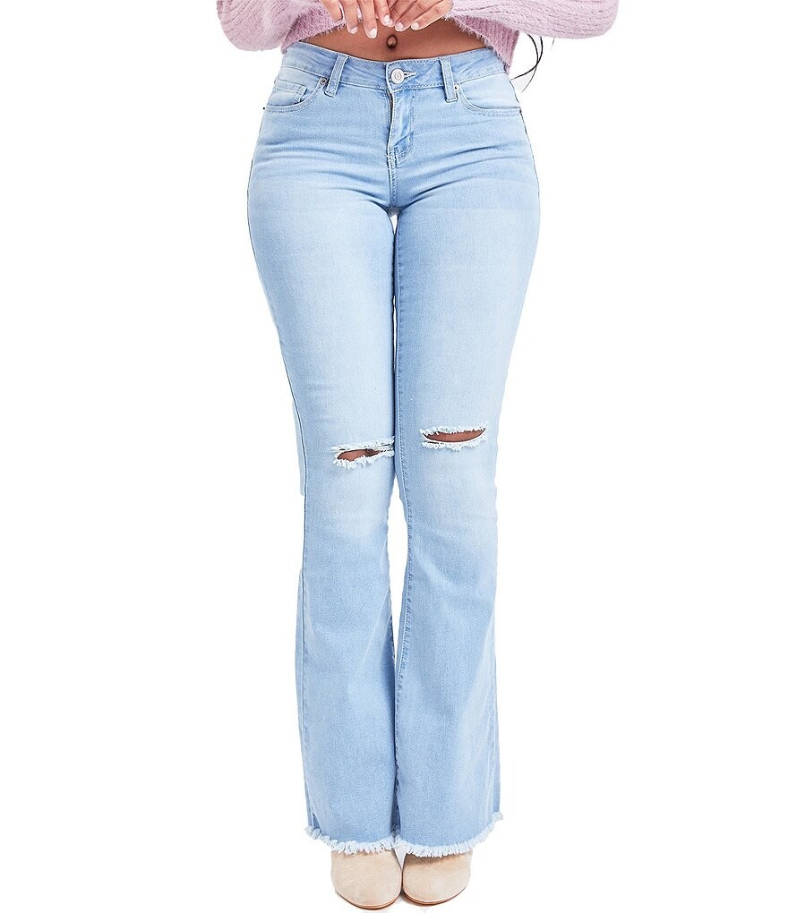 

Расклешенные джинсы с низкой посадкой и потертым краем YMI Jeanswear, синий