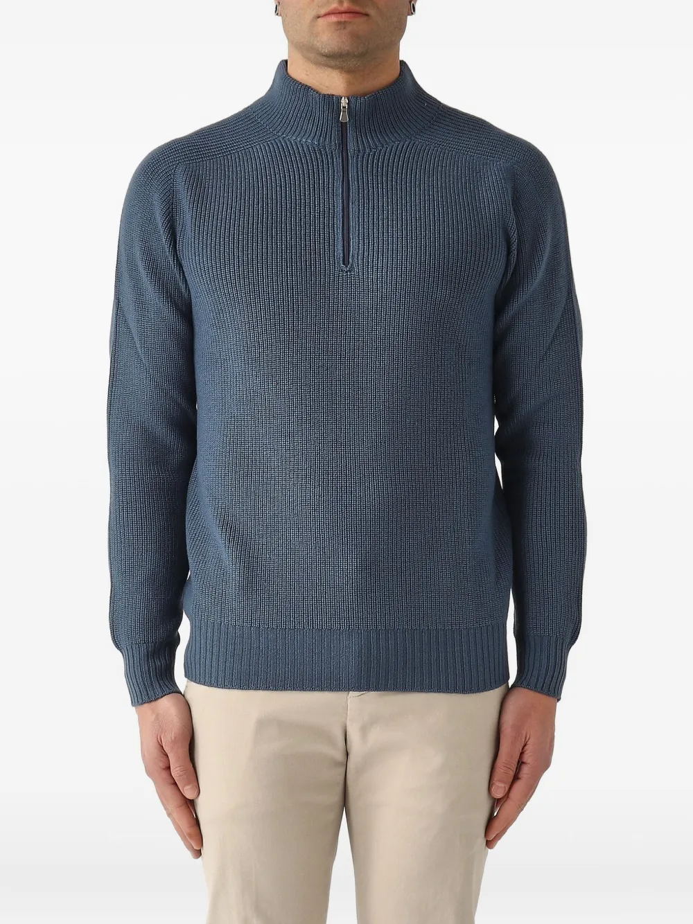 

Свитер в рубчик с воротником на молнии Gran Sasso, синий