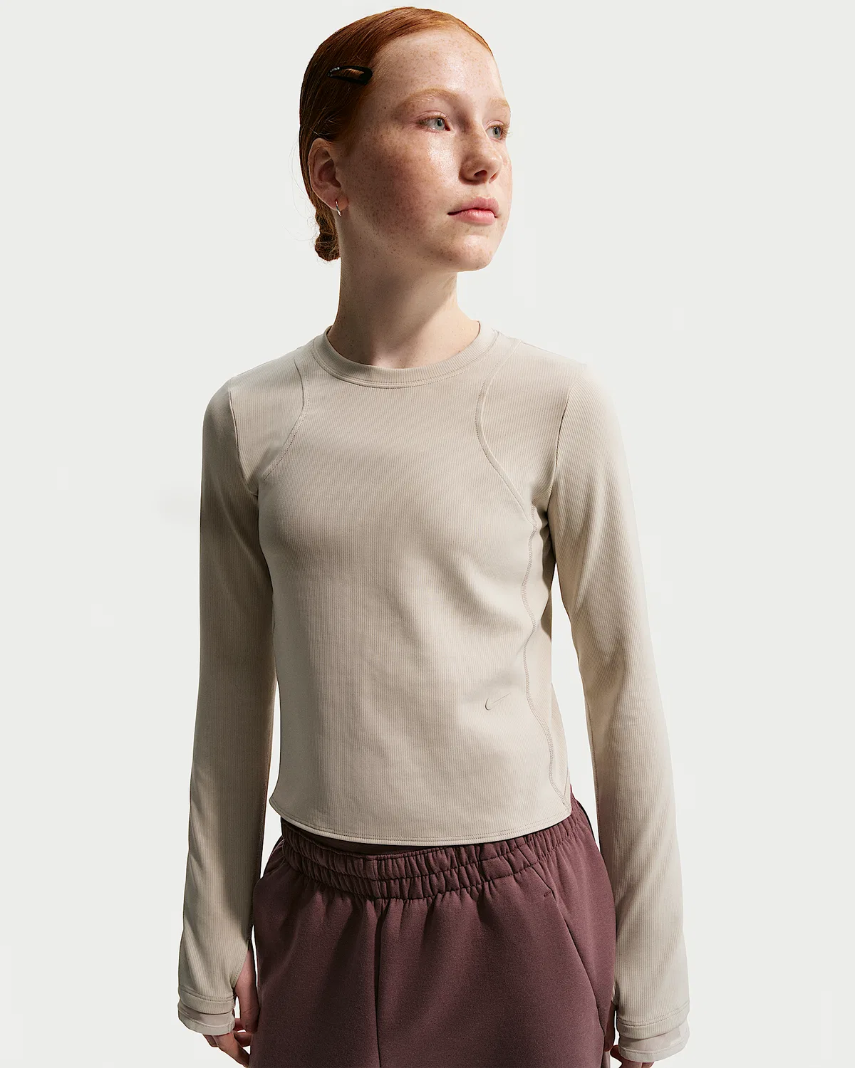 Детская футболка Nike MAVN Dri-FIT Ribbed с длинным рукавом, Cream II/Cream II/Cream II