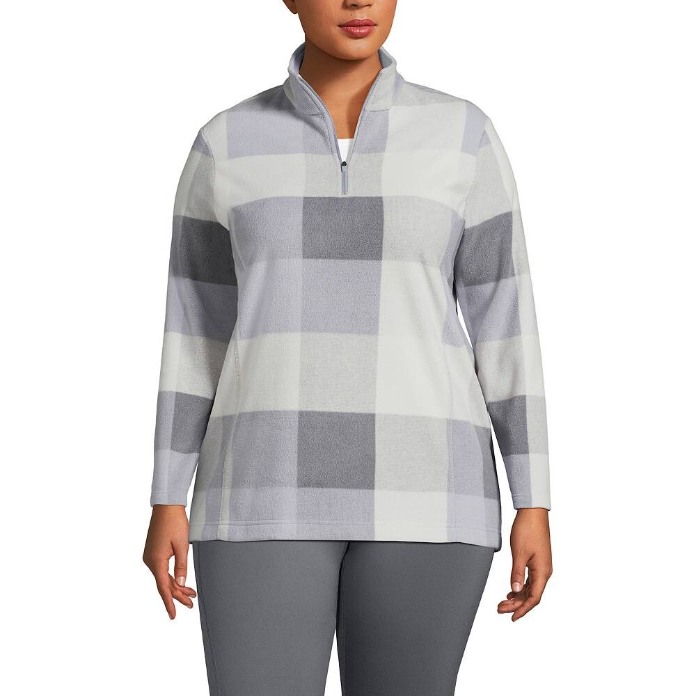 

Флисовый пуловер с молнией 1/4 больших размеров Lands' End, цвет Gray Buffalo Check