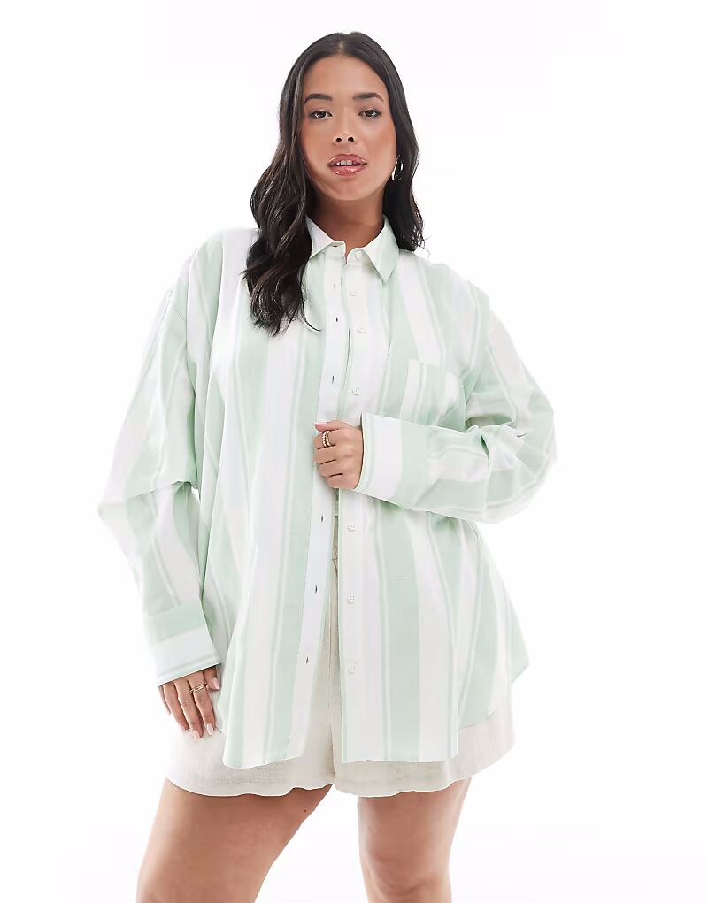 

Рубашка свободного кроя из льняной смеси ASOS DESIGN в широкую полоску ASOS Curve