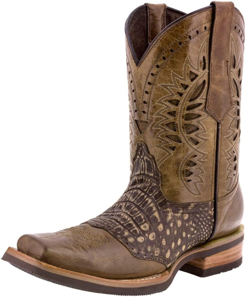 

Мужские сандалии Texas Legacy Western из кожи с крокодиловым принтом и квадратным носком, Sand