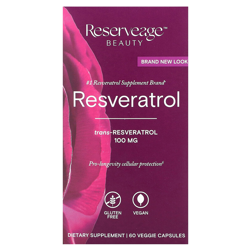 

Reserveage Beauty, Ресвератрол, 100 мг, 60 растительных капсул