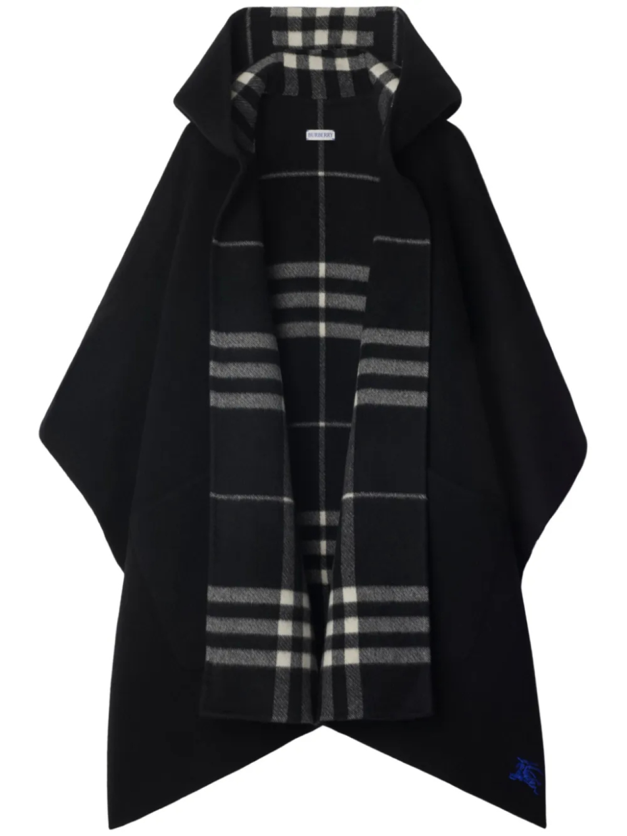 Кейп Burberry двусторонний кашемировый в клетку, черный