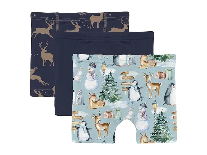 Боксеры набор из 3 шт мягкие Print Boxer Brief Set Kickee Pants Kids, Fireside Plaid/Portabella/Peacoat Mod Christmas
