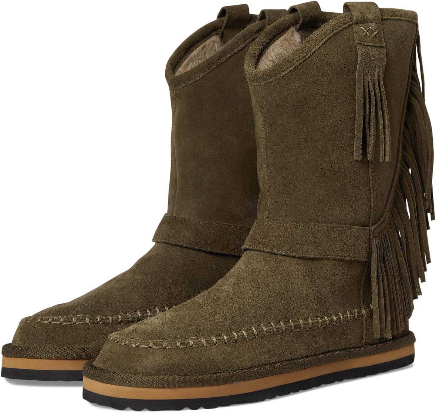 Ботинки Free People Women's Faye Fringe Pull-On Boots, Military Olive Suede