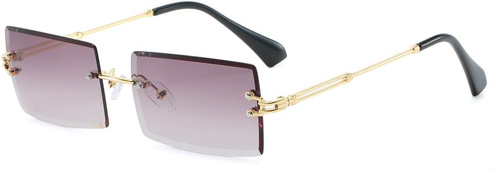 

Солнцезащитные очки LASPOR в стиле ретро, ​​без оправы, прямоугольной формы, для женщин и мужчин, с тонированными линзами, золотистая металлическая оправа, винтажные квадратные очки, Purple Grey