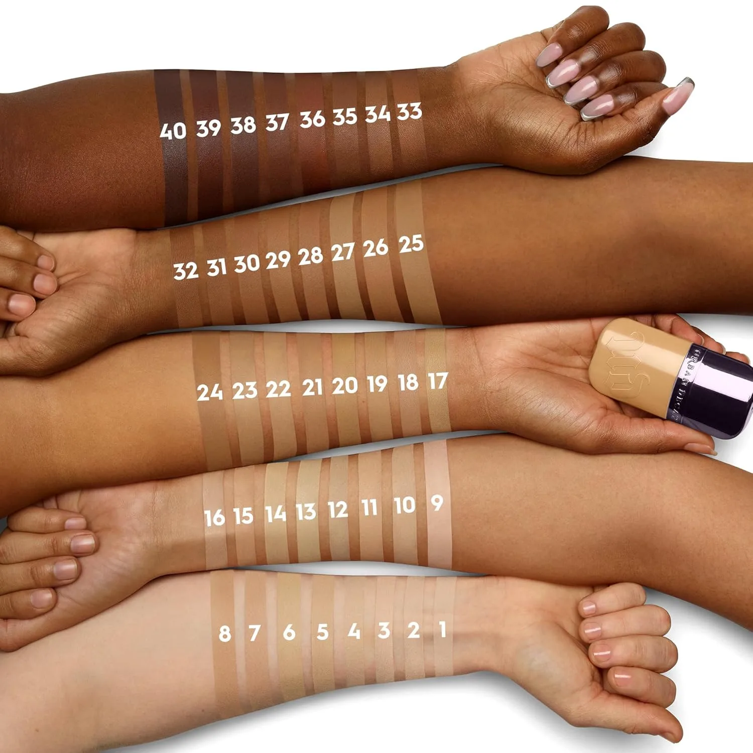 Urban Decay Face Bond Waterproof Foundation, среднее покрытие, натуральный матовый финиш, 3% ниацинамид, самозастывающая, устойчивая к переносу, водостойкая, выравнивает тон кожи - 30 мл 29,6 мл, Shade 37 (deep neutral) — фото 4