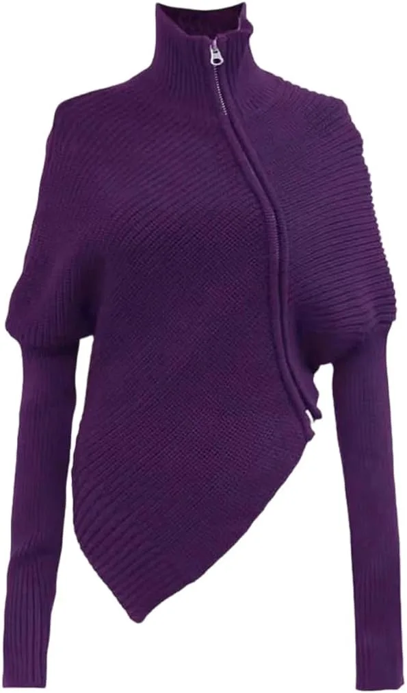

Женский фиолетовый асимметричный водолазный свитер с молнией