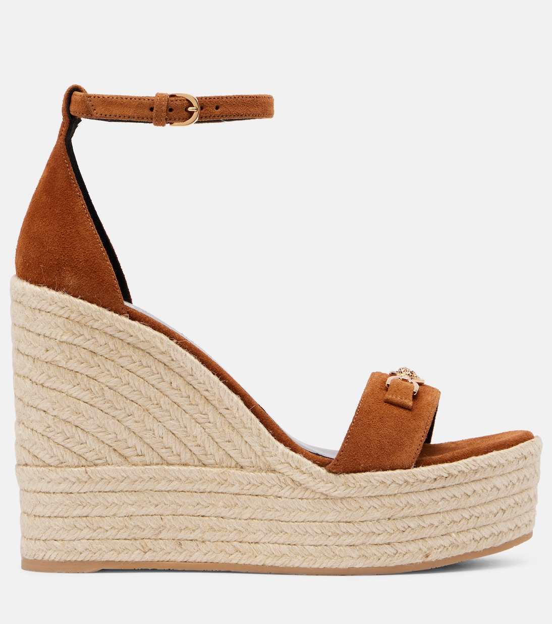 Эспадрильи на клиновидной подошве Medusa '95 из замши, цвет Spice Brown-Gold Versace, Spice Brown-Versace Gold — фото 4