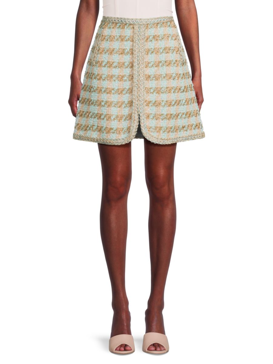 

Мини-юбка из твида в клетку Giambattista Valli, цвет Aqua Gold
