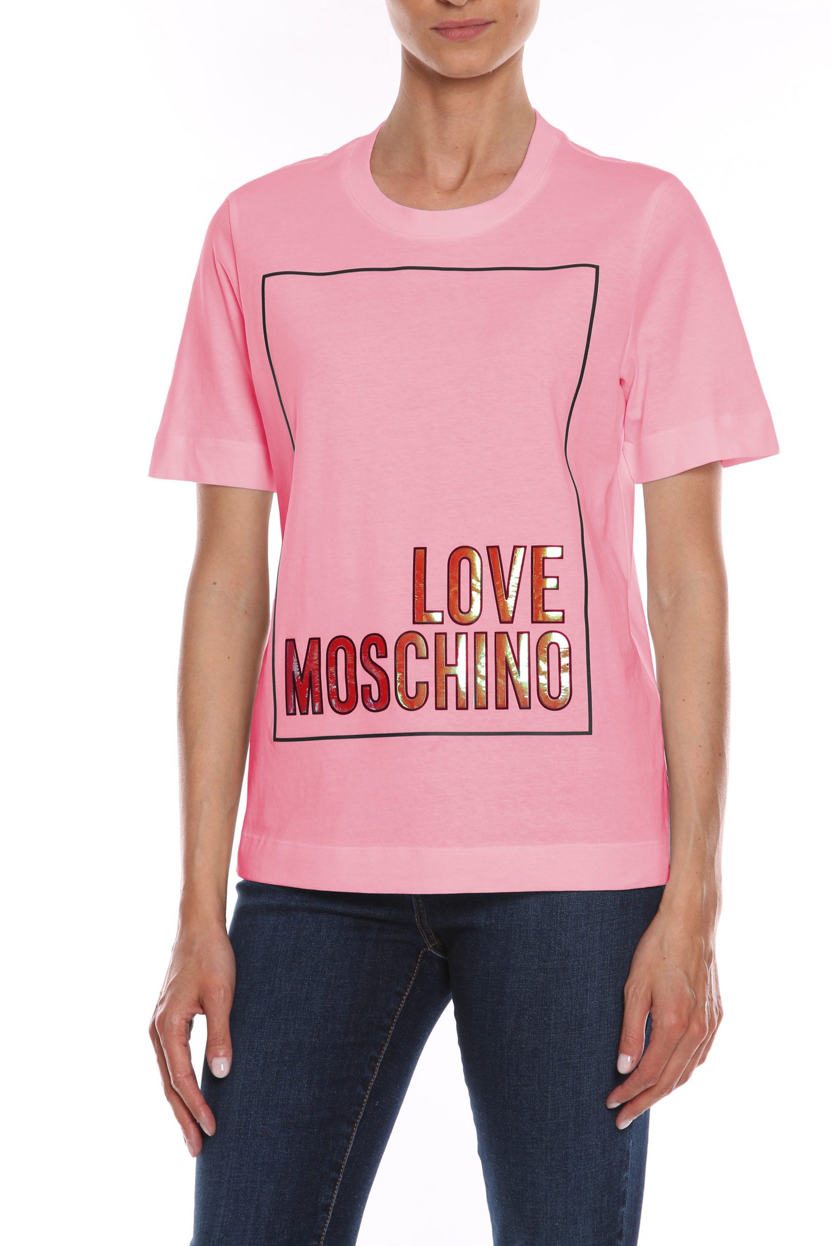 

Розовая хлопковая женская футболка LOVE MOSCHINO