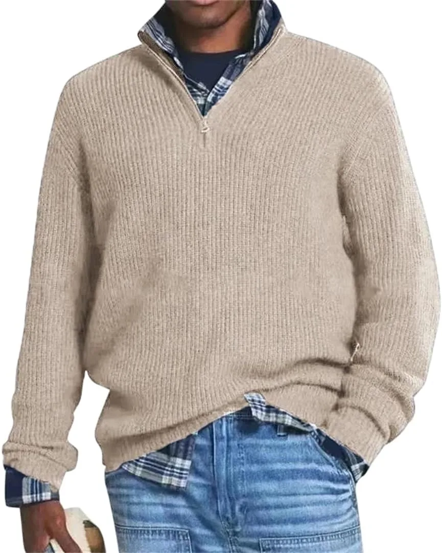 

Мужской свитер из шерстяной смеси с молнией, длинный рукав, полосатый