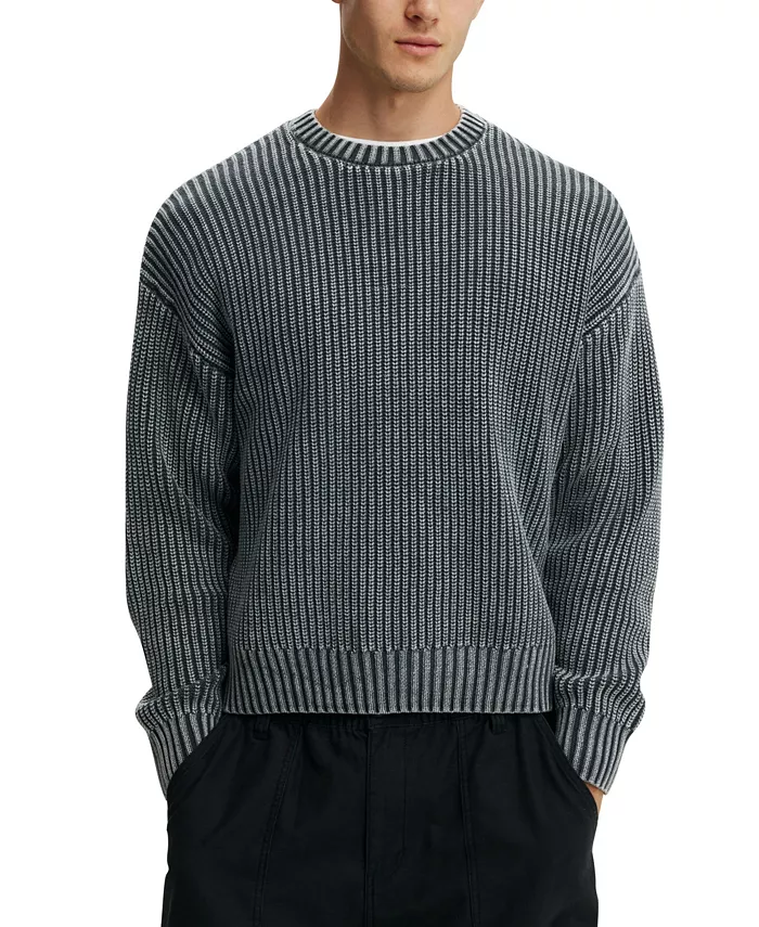 

Мужской вязаный свитер Box Fit с эффектом поношенности COTTON ON, черный